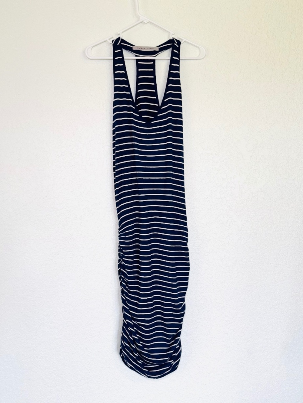 Athleta Navy & White Striped Racerback Midi Dress